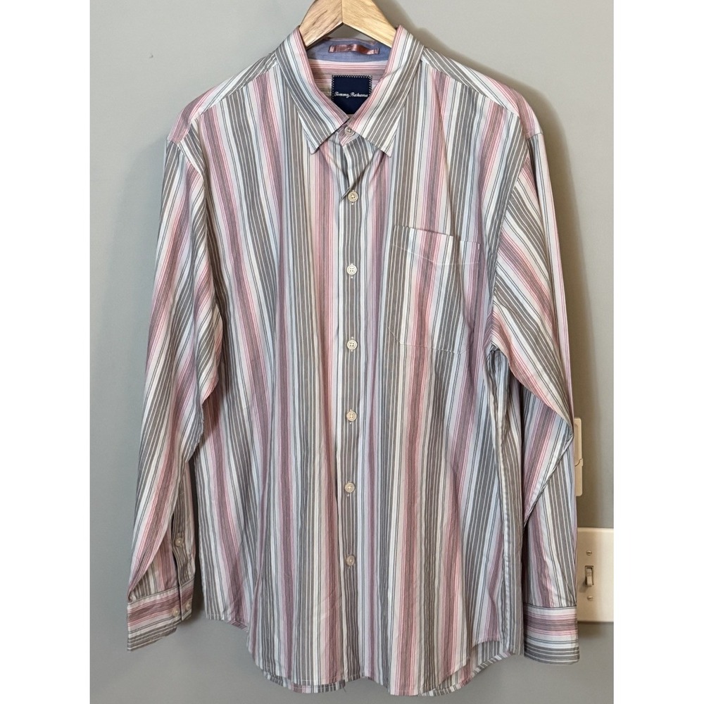 Tommy Bahama Shirt Cotton Silk Striped Button Up Long Sleeve Camp Men's XL